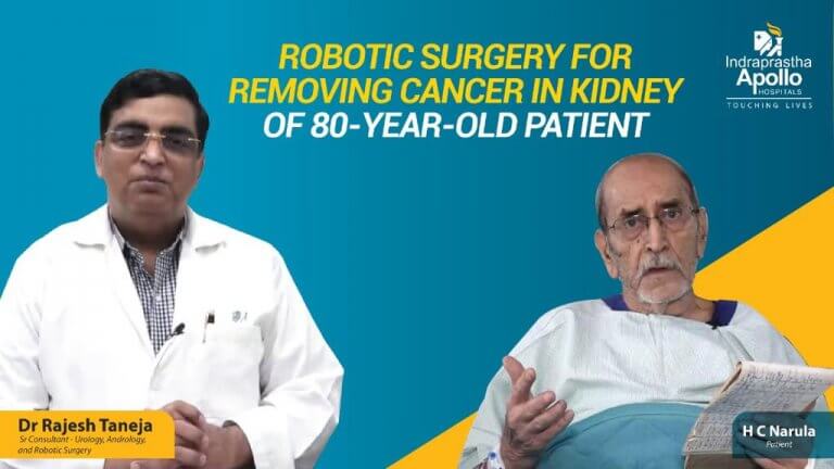 Robotic surgery for removing cancer in kidney of 80 years old patient