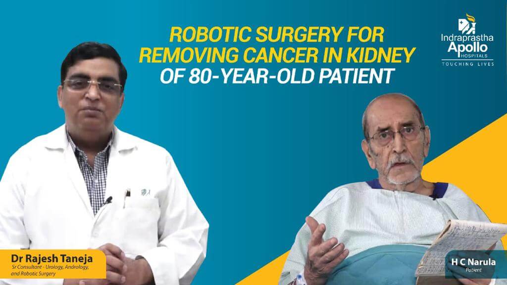 Robotic surgery for removing cancer in kidney of 80 years old patient